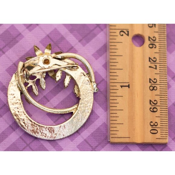 Vintage Art Nouveau Sunflower Light Gold Tone Ring Brooch - V1 - Picture 2 of 2